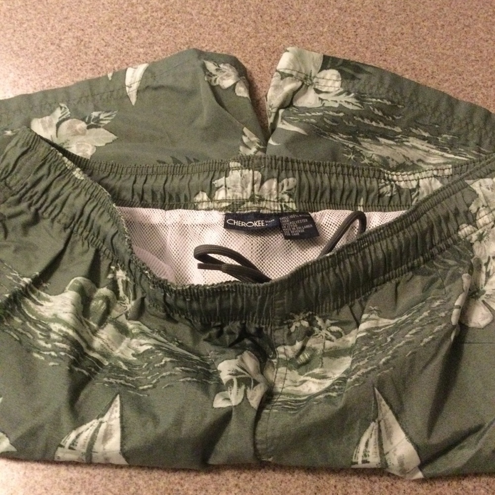 Cherokee Olive Green Floral Swim Trunks